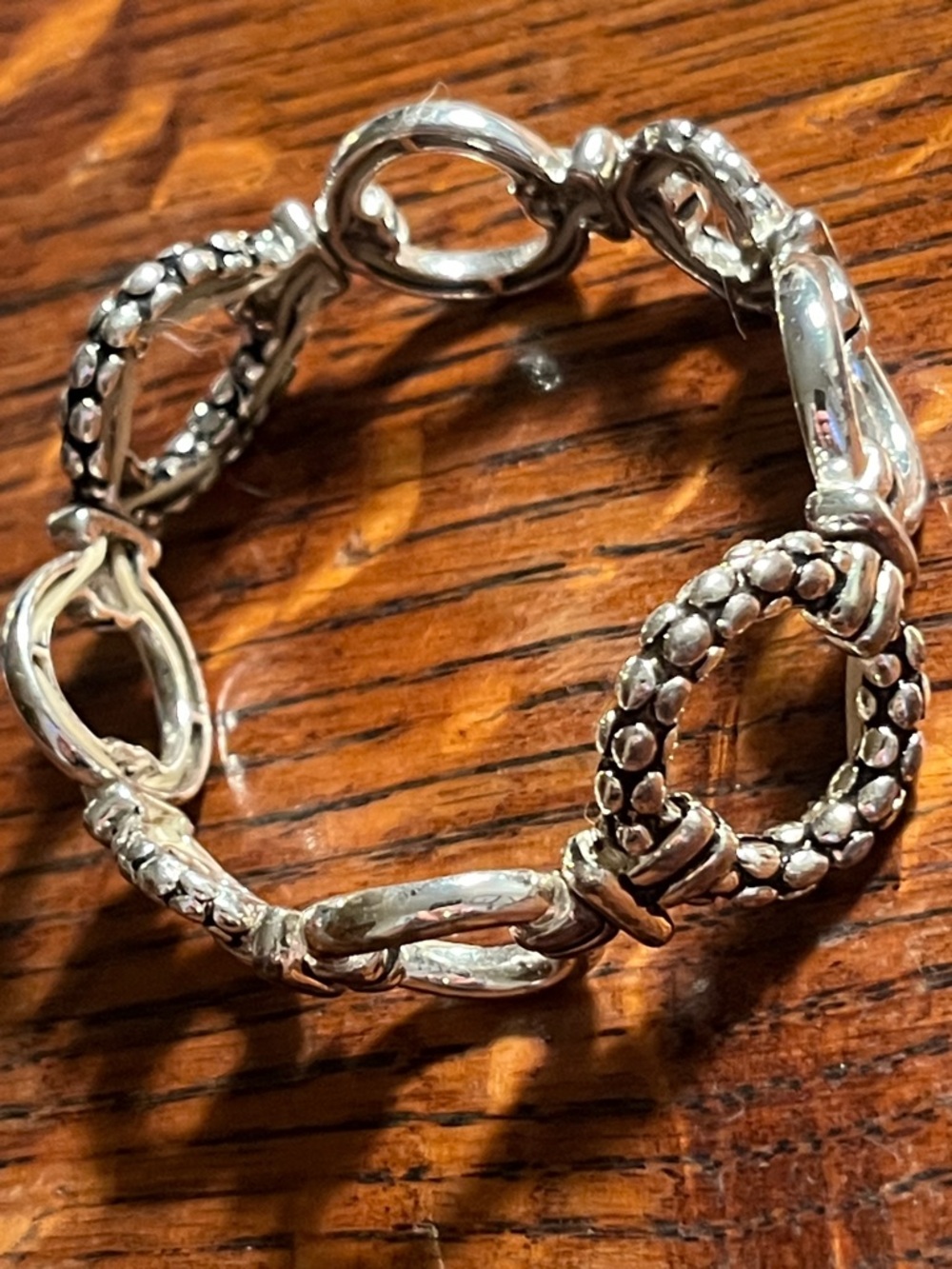 Textured Linked Circle Bracelet - Silver Finish